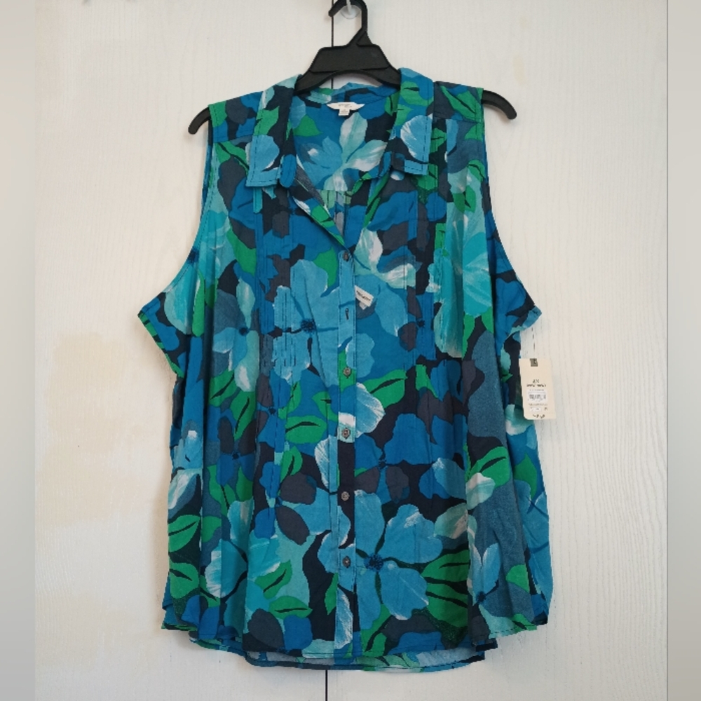 Terra & Sky Women's Plus Size 4X Sleeveless Button Shirt